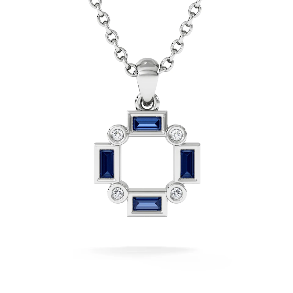 Forme 0.40ct Baguette Cut Lab Sapphire Pendant Necklace in Sterling Silver