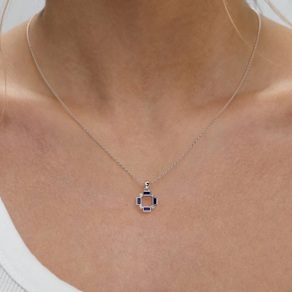 Forme 0.40ct Baguette Cut Lab Sapphire Pendant Necklace in Sterling Silver