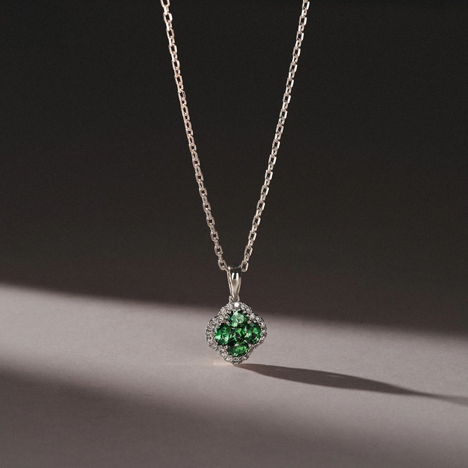 Alegria 0.75ct Lab Emerald Halo Pendant Necklace in Sterling Silver