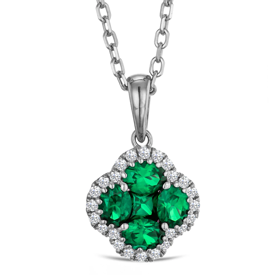 Alegria 0.75ct Lab Emerald Halo Pendant Necklace in Sterling Silver
