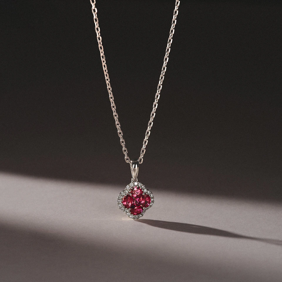 Alegria 0.90ct Lab Ruby Halo Pendant Necklace in Sterling Silver