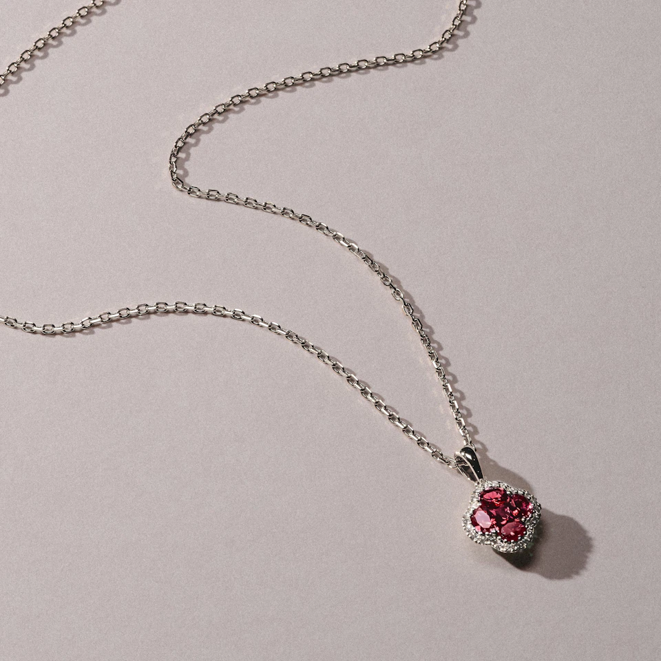 Alegria 0.90ct Lab Ruby Halo Pendant Necklace in Sterling Silver