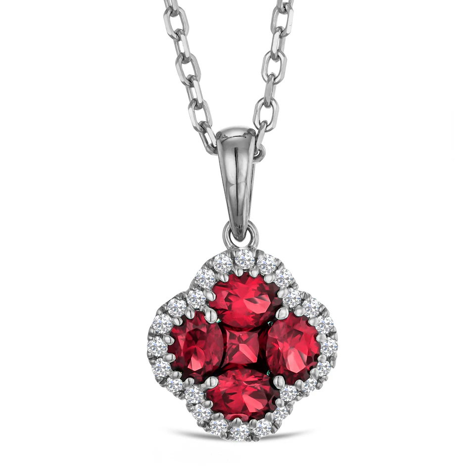 Alegria 0.90ct Lab Ruby Halo Pendant Necklace in Sterling Silver