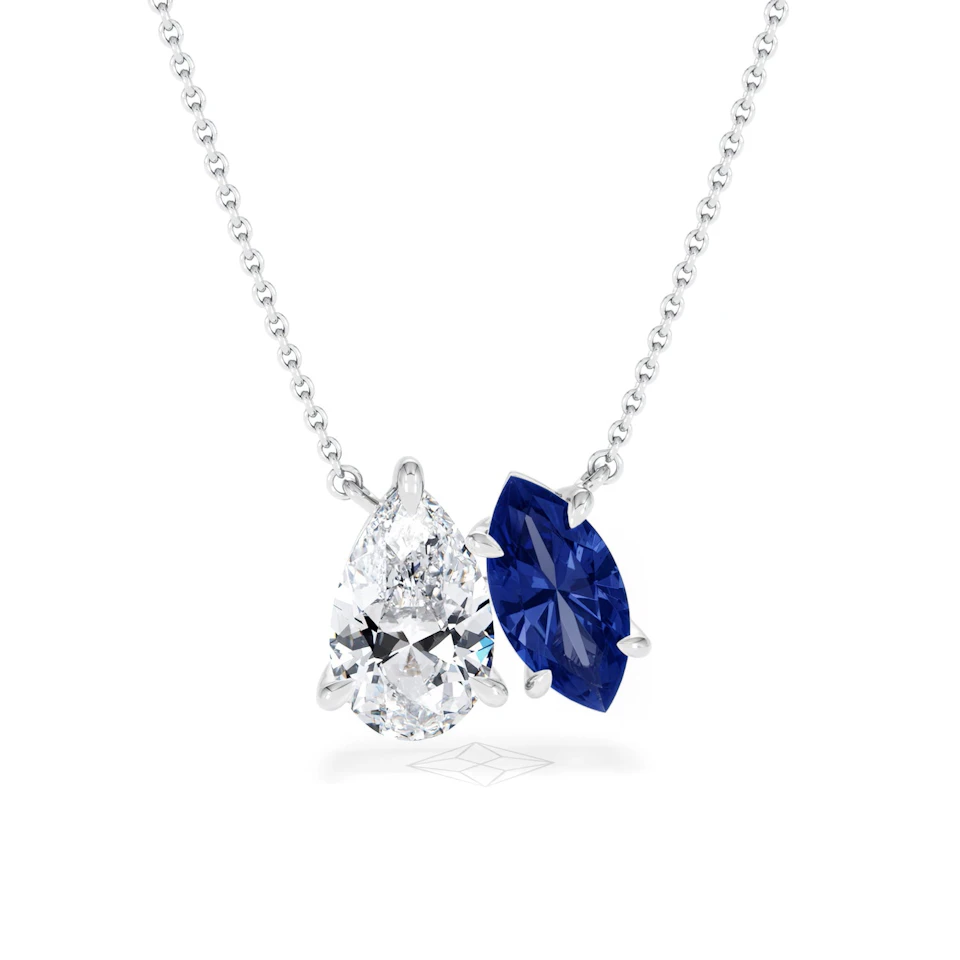 Toi Et Moi 1.50ct Pear Lab Diamond and 1.30ct Marquise Lab Sapphire Necklace in 18K White Gold