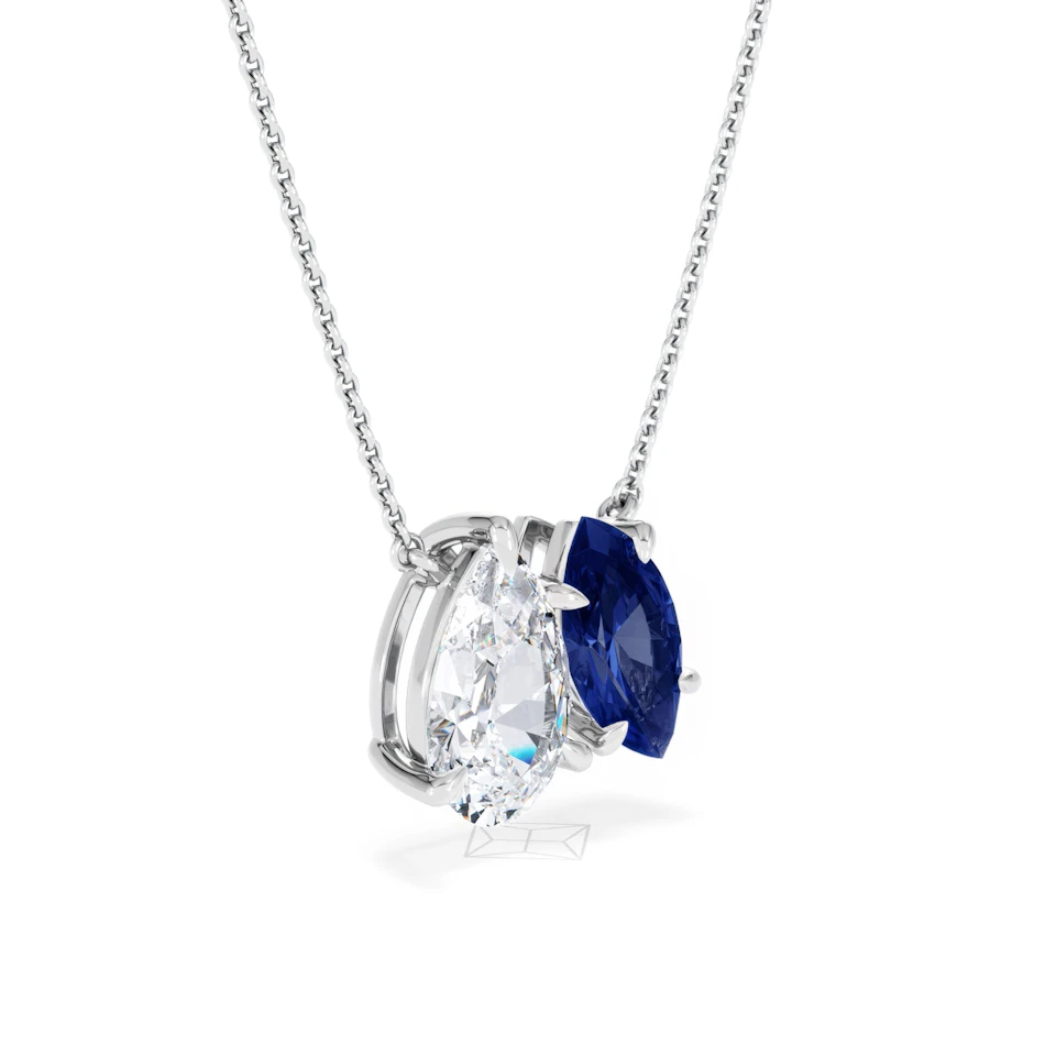 Toi Et Moi 1.50ct Pear Lab Diamond and 1.30ct Marquise Lab Sapphire Necklace in 18K White Gold
