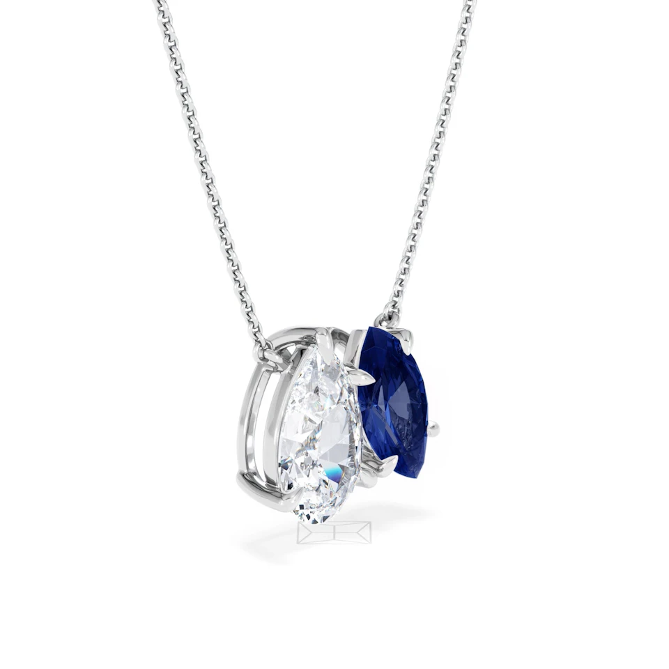 Toi Et Moi 1.50ct Pear Lab Diamond and 1.30ct Marquise Lab Sapphire Necklace in 18K White Gold