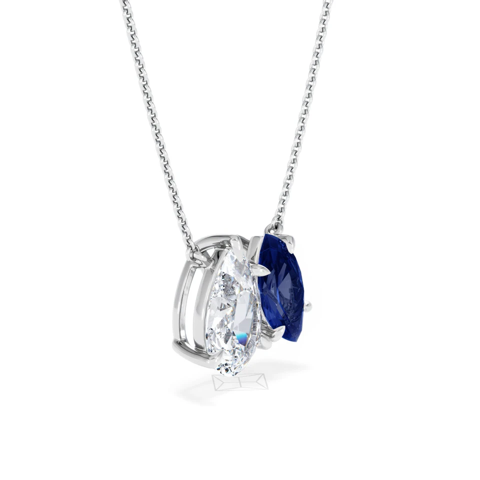 Toi Et Moi 1.50ct Pear Lab Diamond and 1.30ct Marquise Lab Sapphire Necklace in 18K White Gold