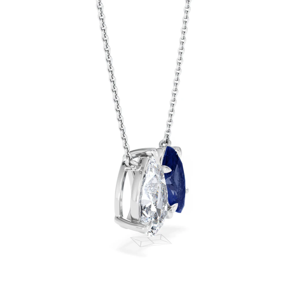 Toi Et Moi 1.50ct Pear Lab Diamond and 1.30ct Marquise Lab Sapphire Necklace in 18K White Gold