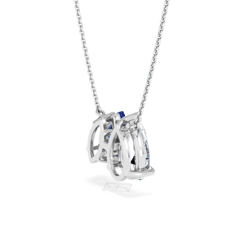 Toi Et Moi 1.50ct Pear Lab Diamond and 1.30ct Marquise Lab Sapphire Necklace in 18K White Gold