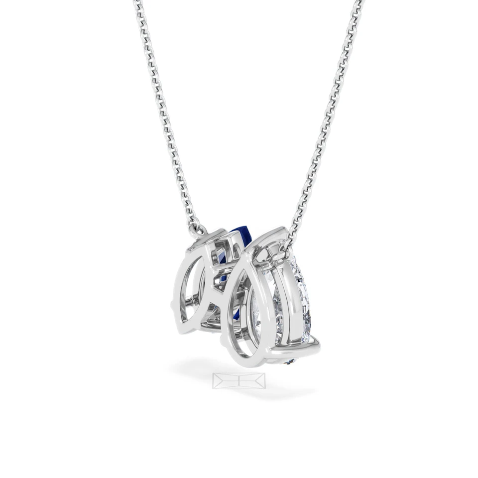 Toi Et Moi 1.50ct Pear Lab Diamond and 1.30ct Marquise Lab Sapphire Necklace in 18K White Gold