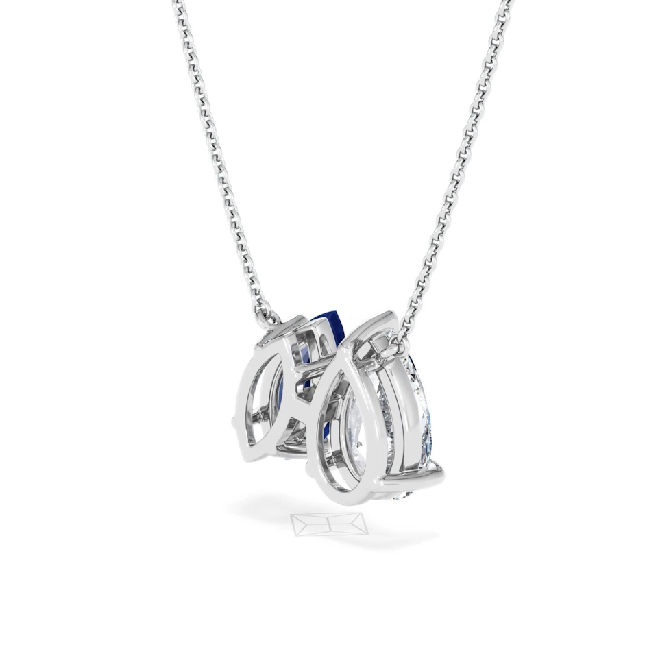 Toi Et Moi 1.50ct Pear Lab Diamond and 1.30ct Marquise Lab Sapphire Necklace in 18K White Gold