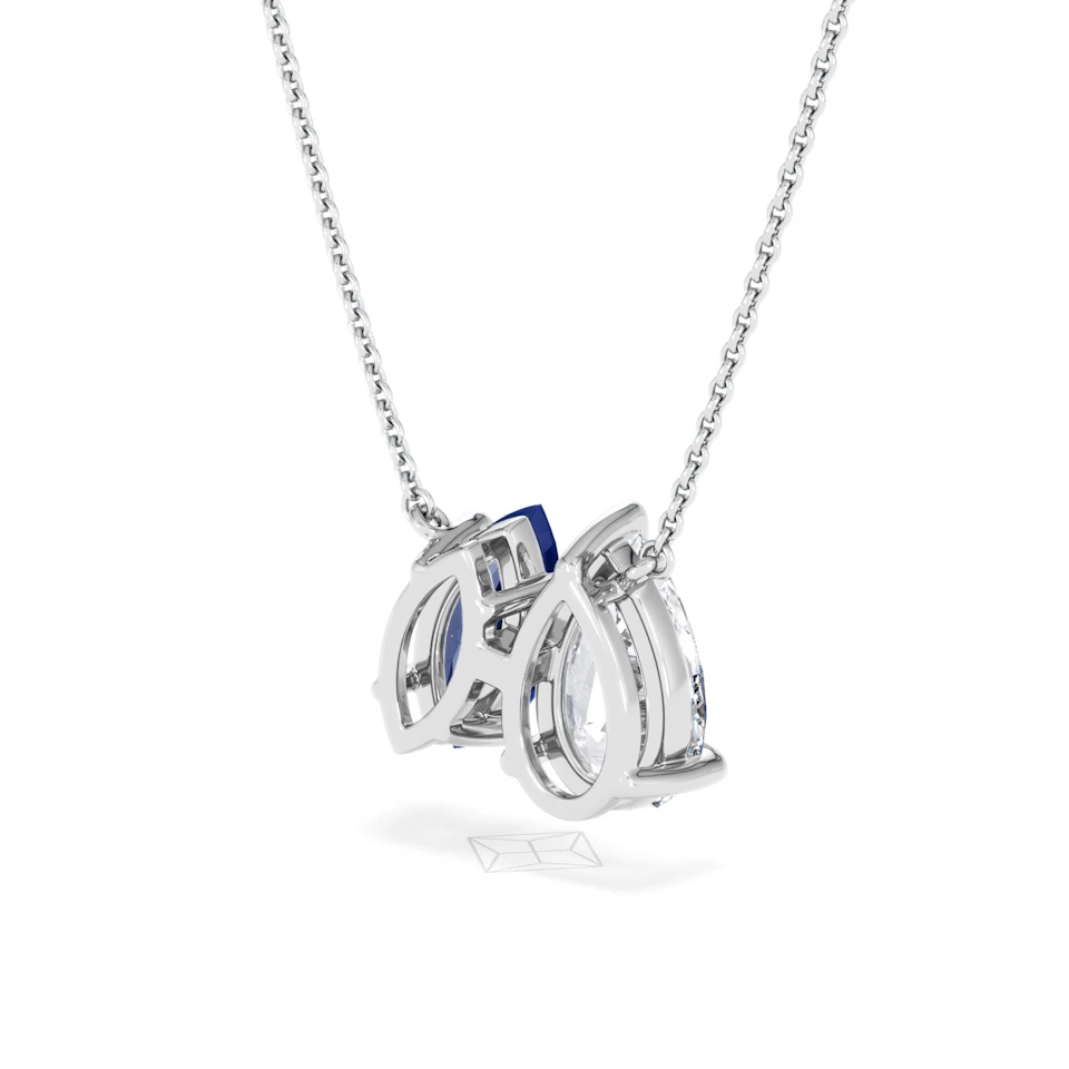 Toi Et Moi 1.50ct Pear Lab Diamond and 1.30ct Marquise Lab Sapphire Necklace in 18K White Gold