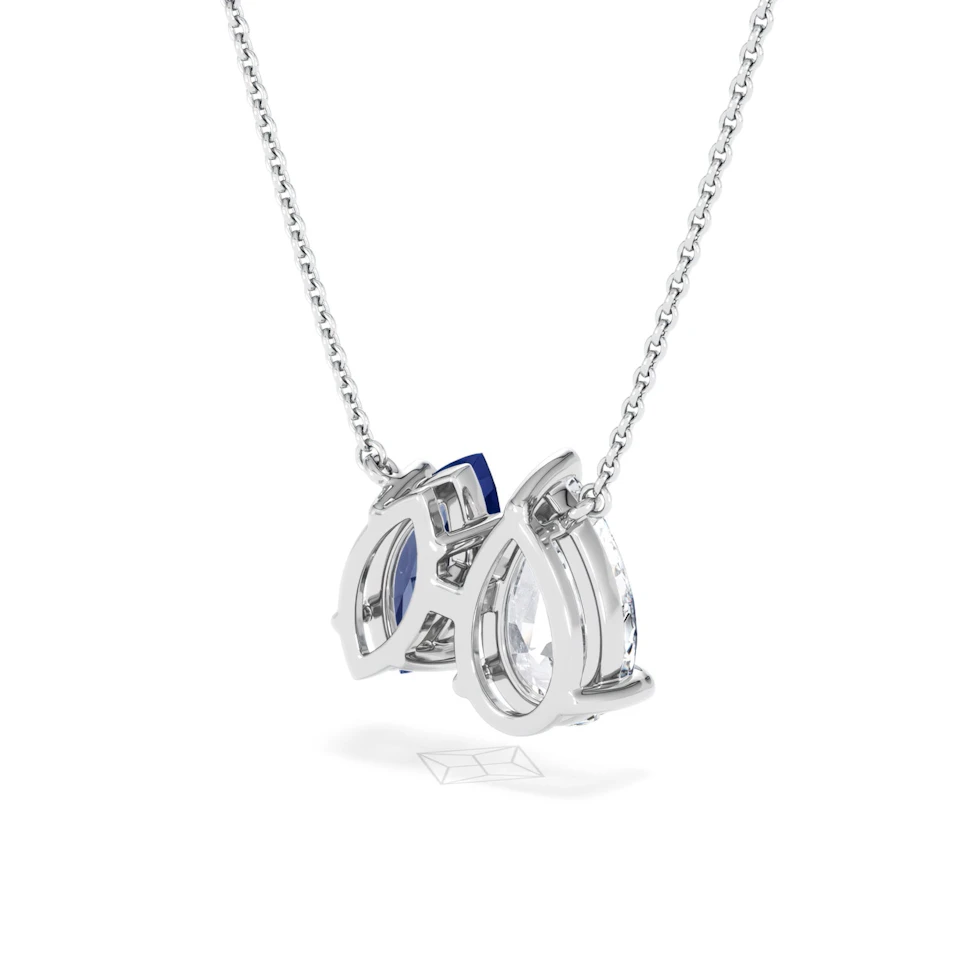 Toi Et Moi 1.50ct Pear Lab Diamond and 1.30ct Marquise Lab Sapphire Necklace in 18K White Gold
