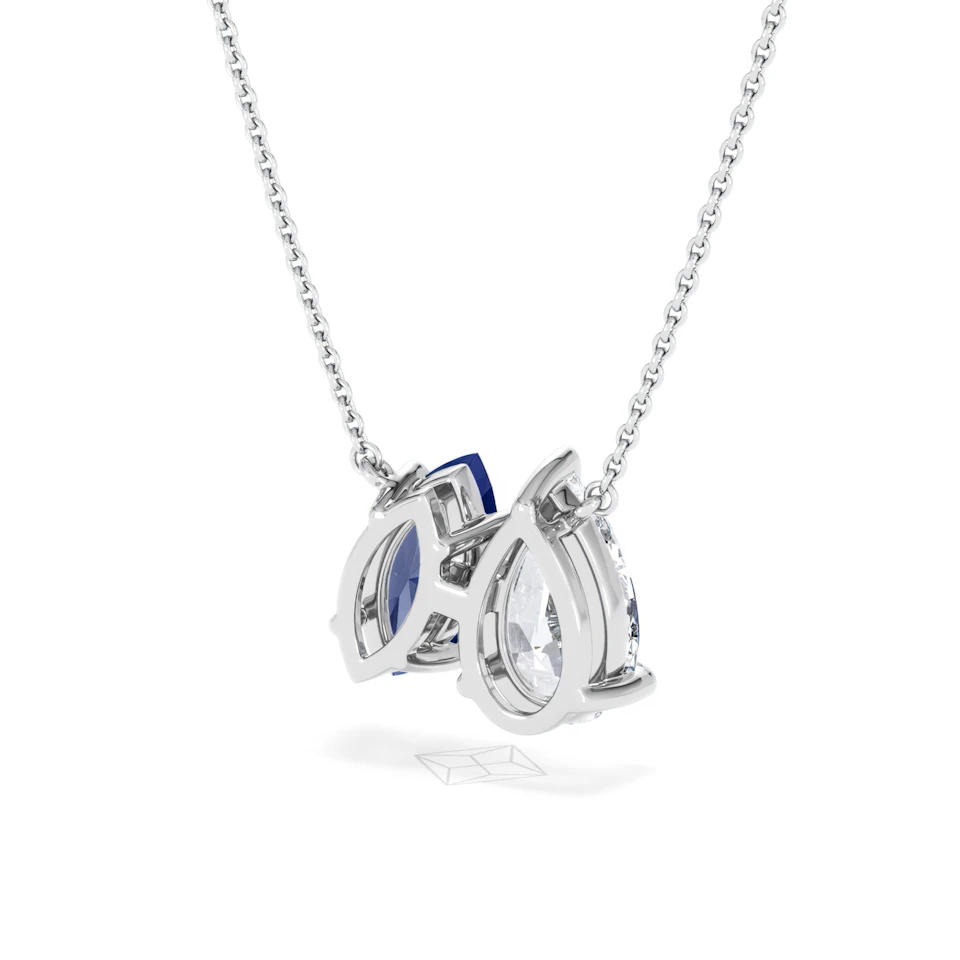 Toi Et Moi 1.50ct Pear Lab Diamond and 1.30ct Marquise Lab Sapphire Necklace in 18K White Gold