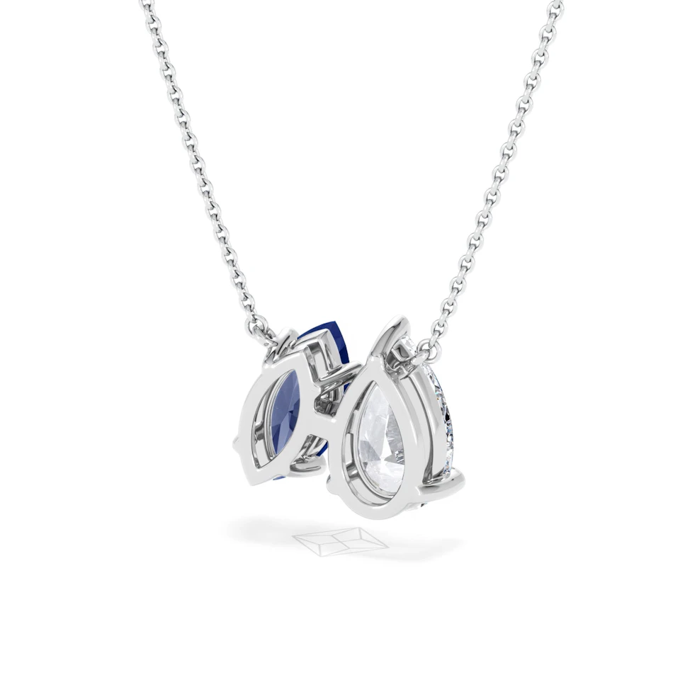 Toi Et Moi 1.50ct Pear Lab Diamond and 1.30ct Marquise Lab Sapphire Necklace in 18K White Gold
