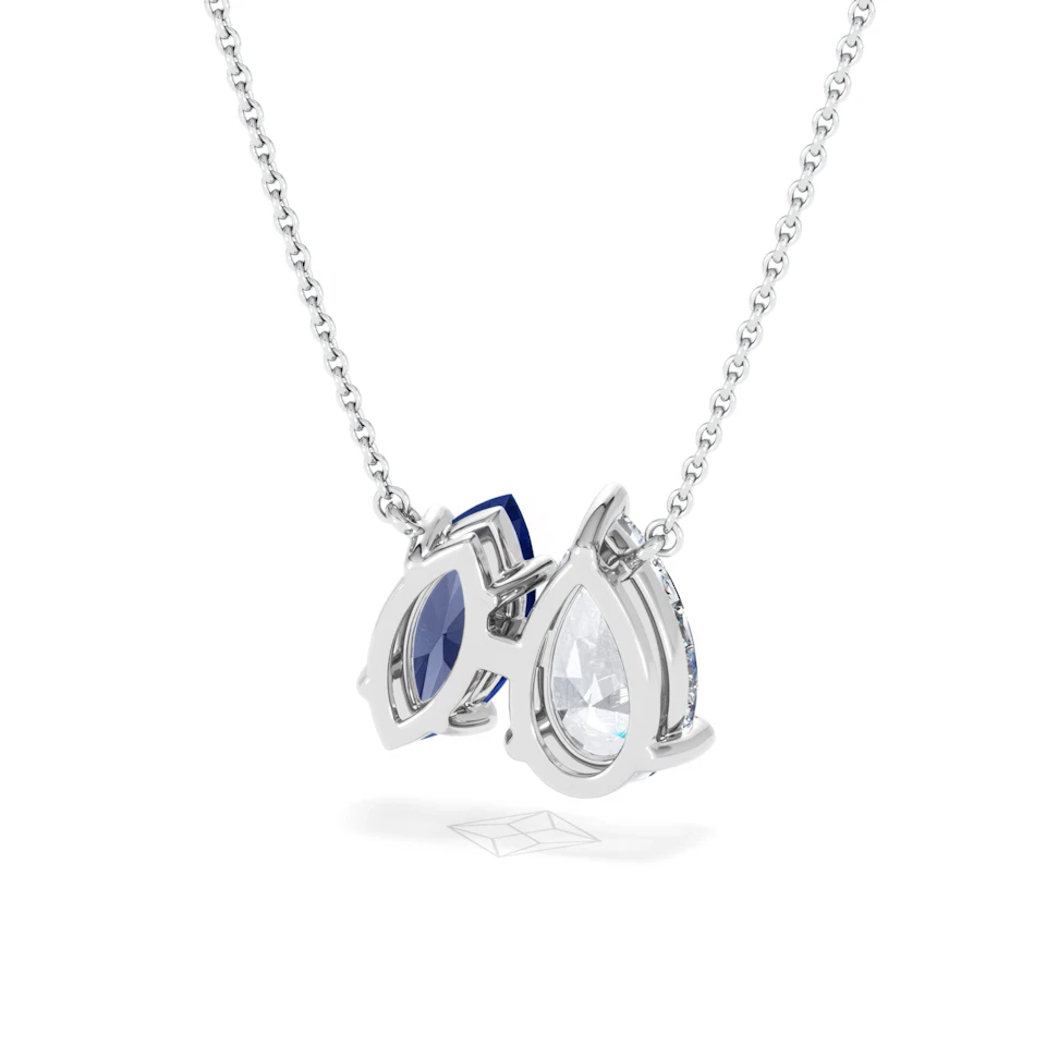 Toi Et Moi 1.50ct Pear Lab Diamond and 1.30ct Marquise Lab Sapphire Necklace in 18K White Gold