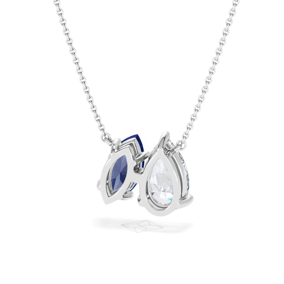 Toi Et Moi 1.50ct Pear Lab Diamond and 1.30ct Marquise Lab Sapphire Necklace in 18K White Gold