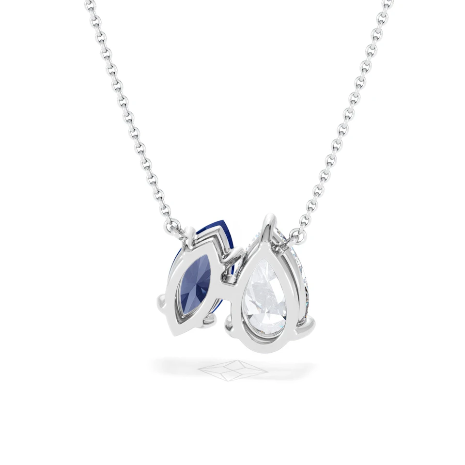 Toi Et Moi 1.50ct Pear Lab Diamond and 1.30ct Marquise Lab Sapphire Necklace in 18K White Gold