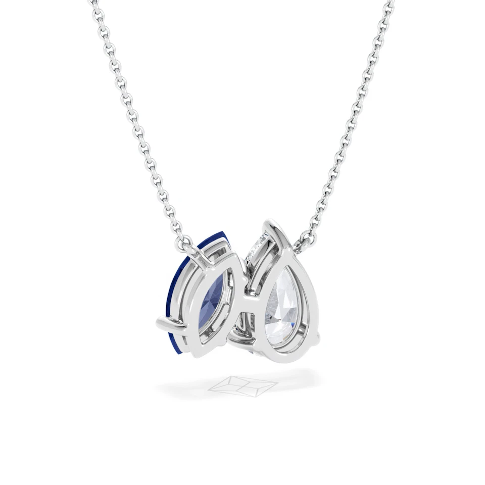 Toi Et Moi 1.50ct Pear Lab Diamond and 1.30ct Marquise Lab Sapphire Necklace in 18K White Gold
