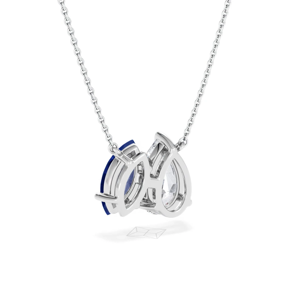 Toi Et Moi 1.50ct Pear Lab Diamond and 1.30ct Marquise Lab Sapphire Necklace in 18K White Gold
