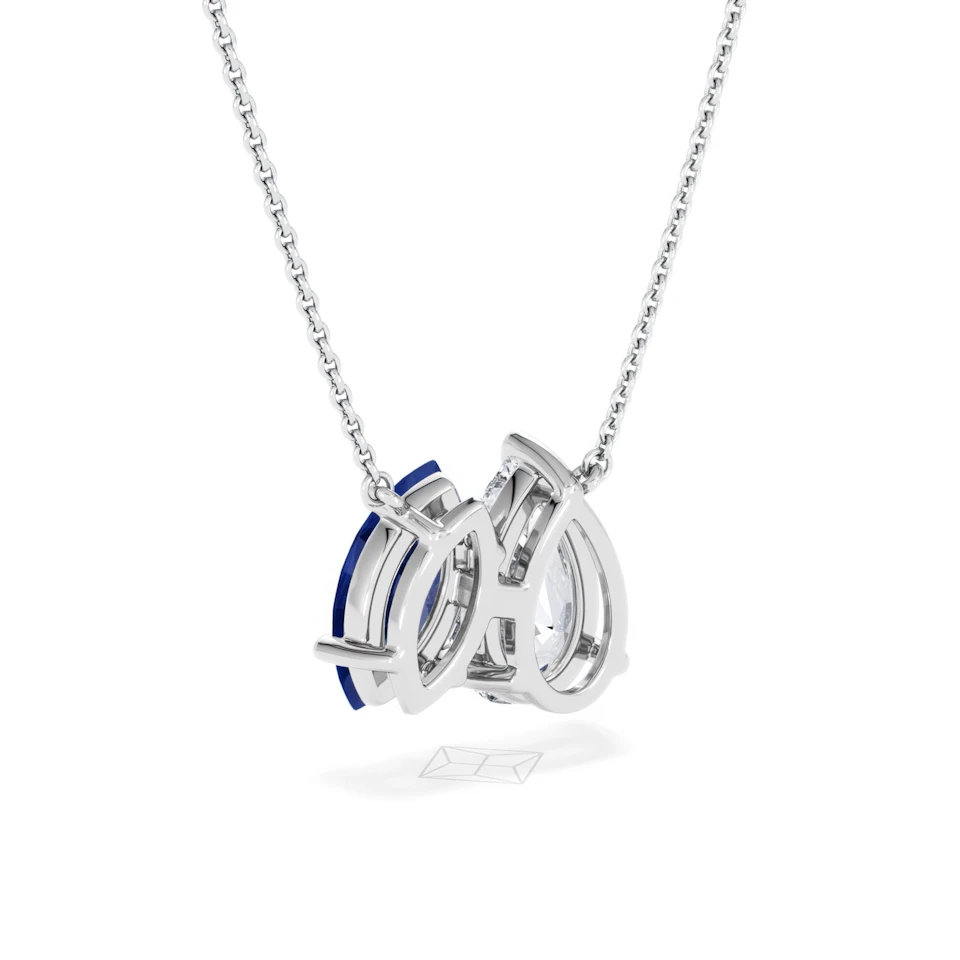 Toi Et Moi 1.50ct Pear Lab Diamond and 1.30ct Marquise Lab Sapphire Necklace in 18K White Gold