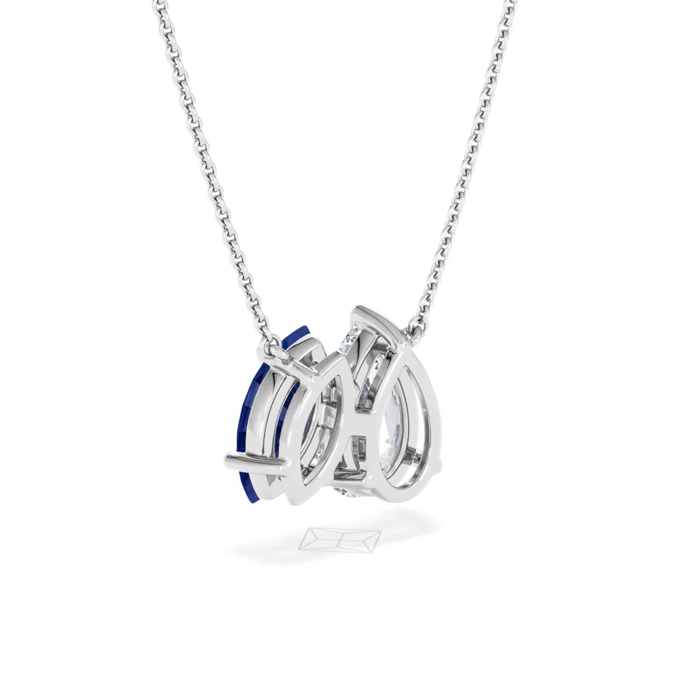 Toi Et Moi 1.50ct Pear Lab Diamond and 1.30ct Marquise Lab Sapphire Necklace in 18K White Gold