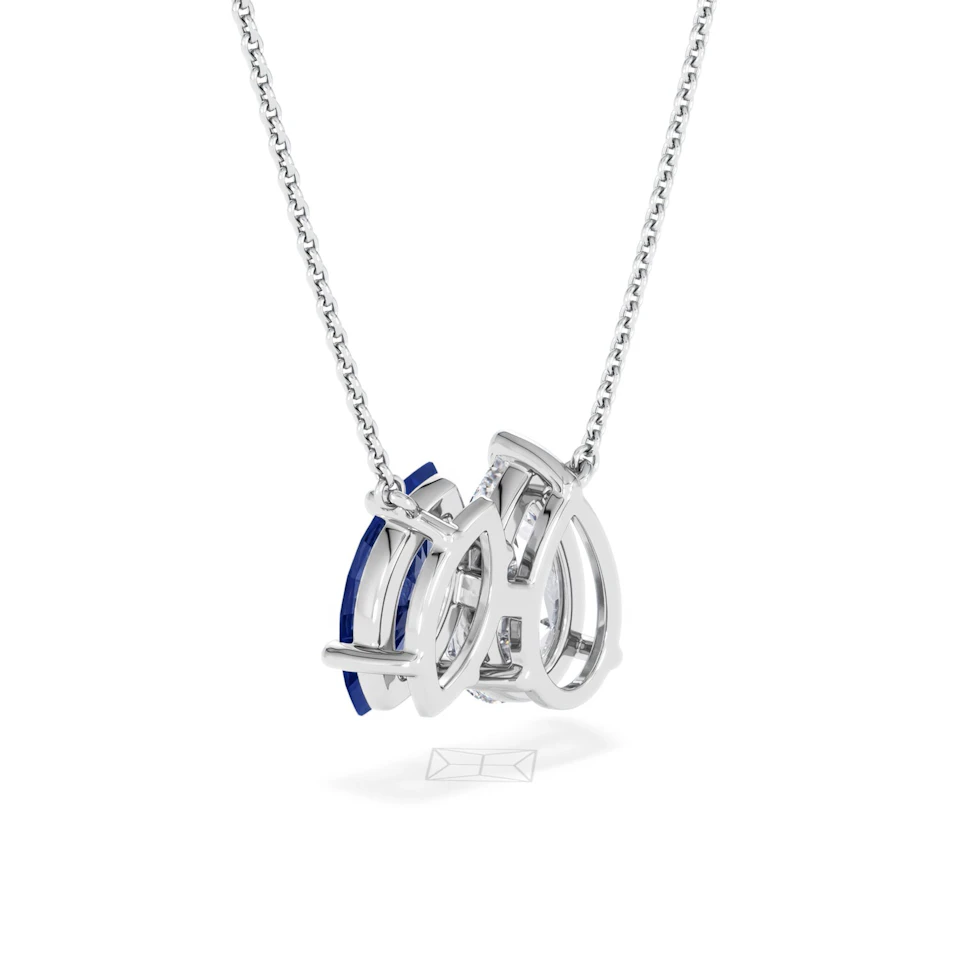 Toi Et Moi 1.50ct Pear Lab Diamond and 1.30ct Marquise Lab Sapphire Necklace in 18K White Gold