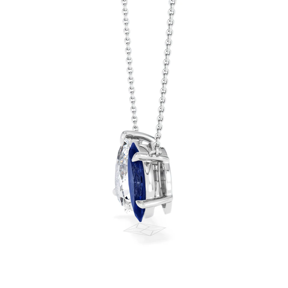 Toi Et Moi 1.50ct Pear Lab Diamond and 1.30ct Marquise Lab Sapphire Necklace in 18K White Gold