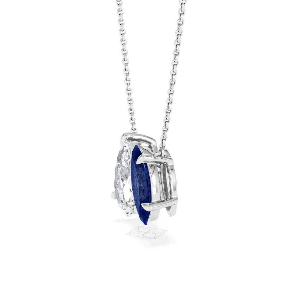 Toi Et Moi 1.50ct Pear Lab Diamond and 1.30ct Marquise Lab Sapphire Necklace in 18K White Gold