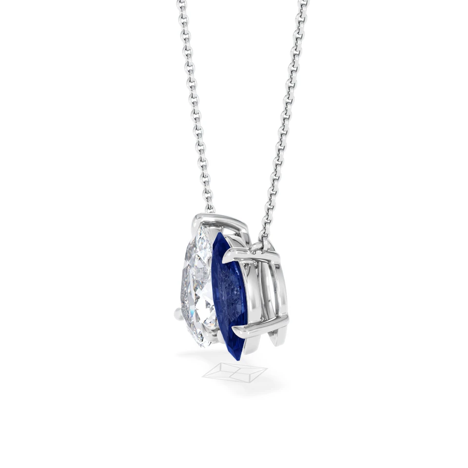 Toi Et Moi 1.50ct Pear Lab Diamond and 1.30ct Marquise Lab Sapphire Necklace in 18K White Gold