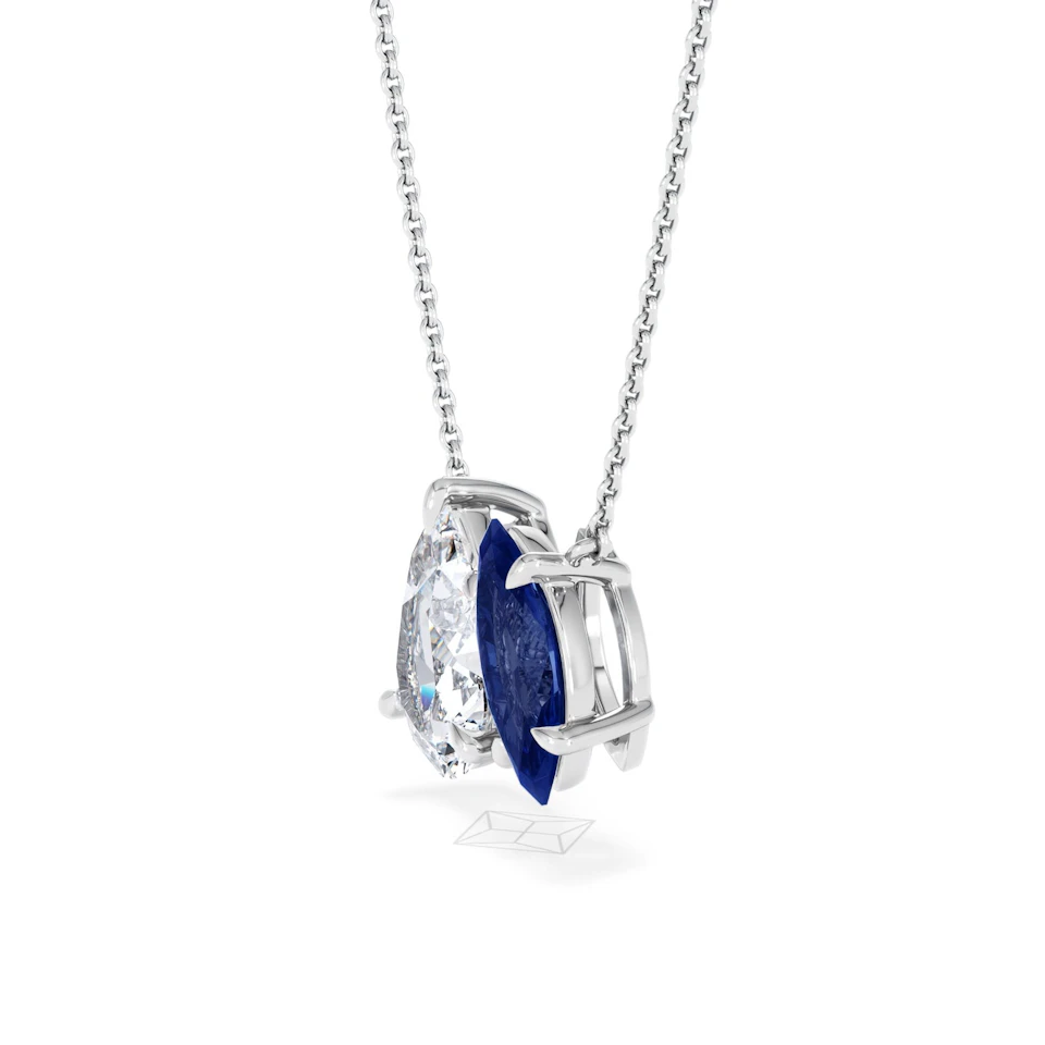 Toi Et Moi 1.50ct Pear Lab Diamond and 1.30ct Marquise Lab Sapphire Necklace in 18K White Gold