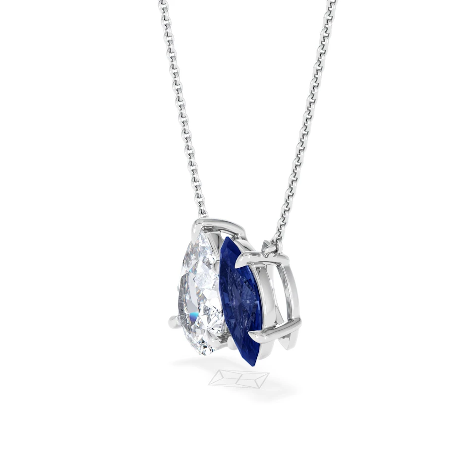 Toi Et Moi 1.50ct Pear Lab Diamond and 1.30ct Marquise Lab Sapphire Necklace in 18K White Gold