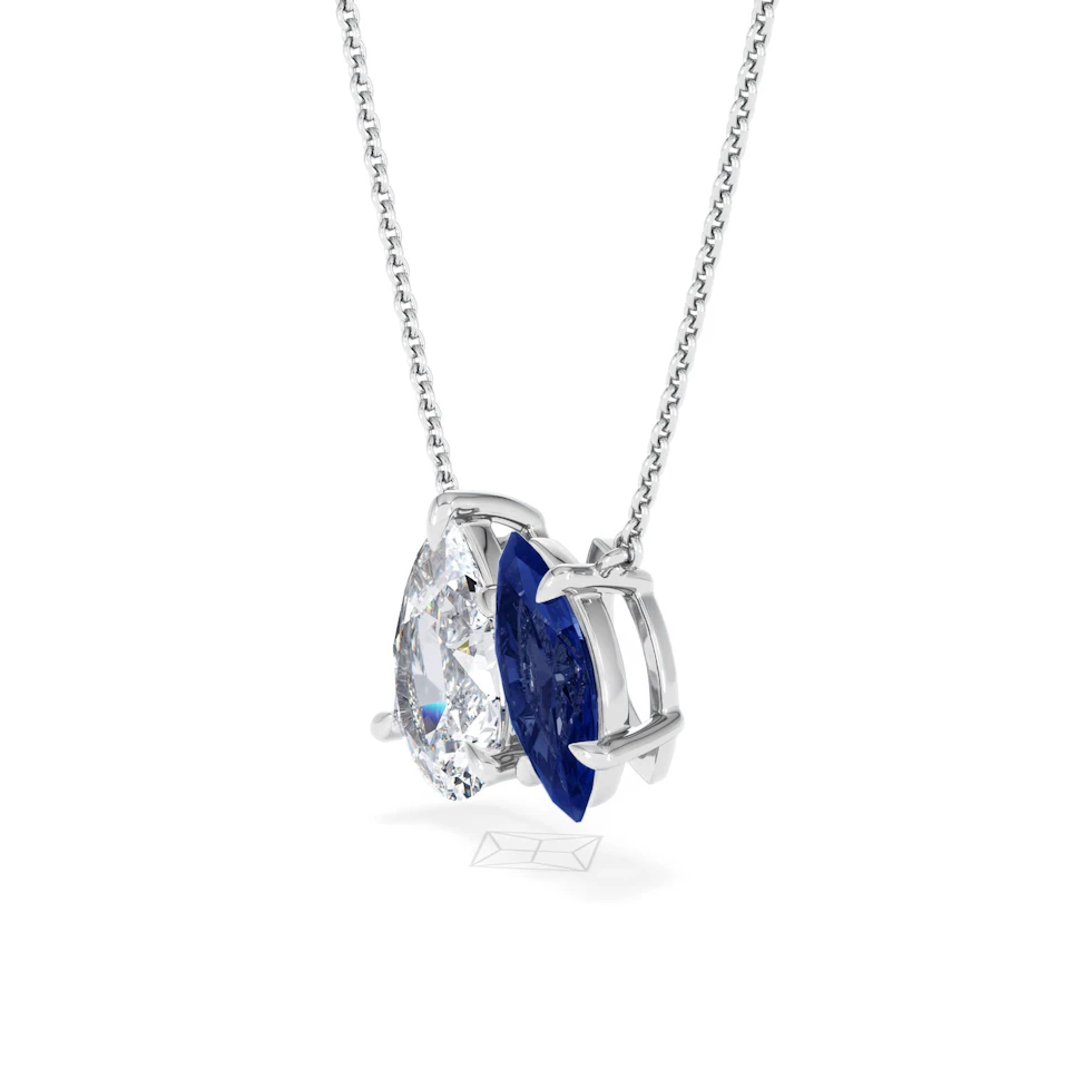 Toi Et Moi 1.50ct Pear Lab Diamond and 1.30ct Marquise Lab Sapphire Necklace in 18K White Gold