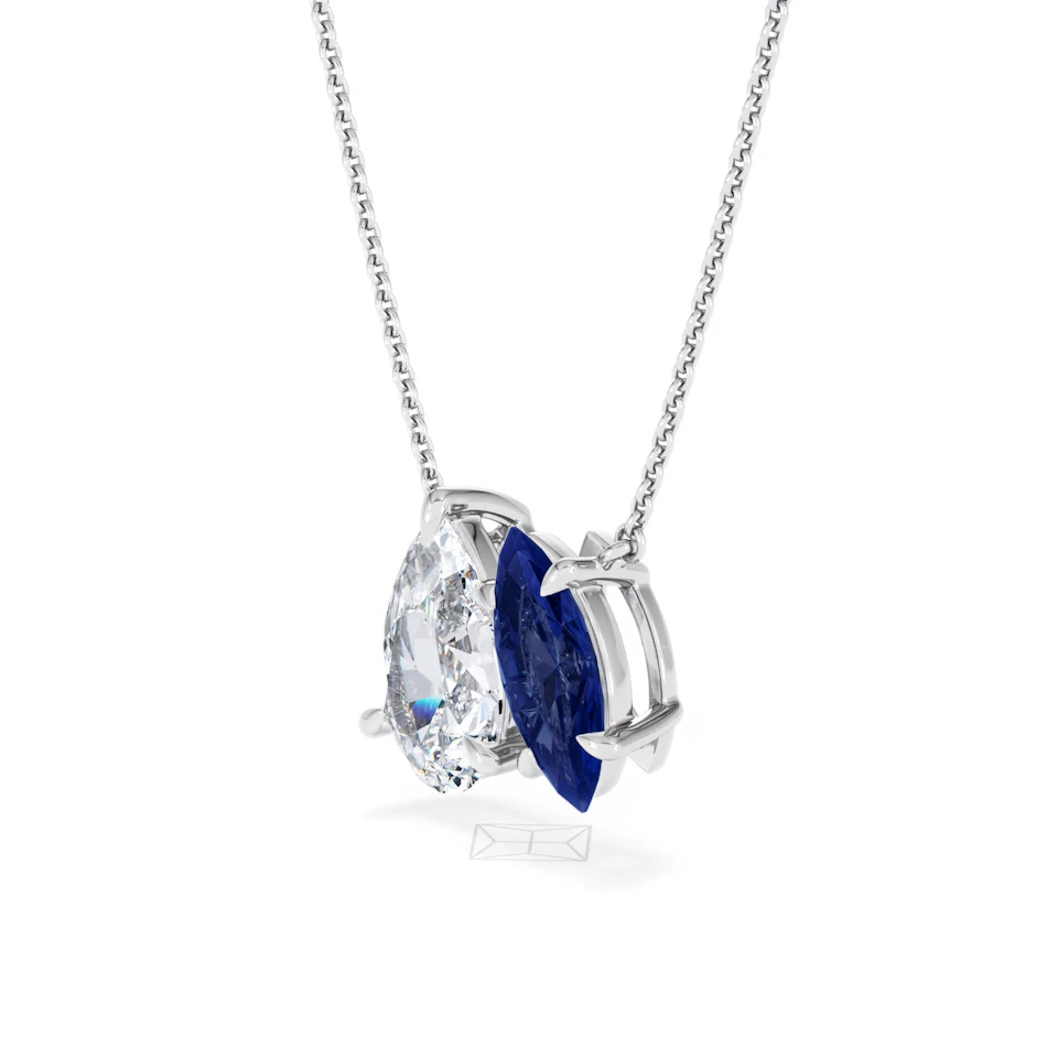 Toi Et Moi 1.50ct Pear Lab Diamond and 1.30ct Marquise Lab Sapphire Necklace in 18K White Gold