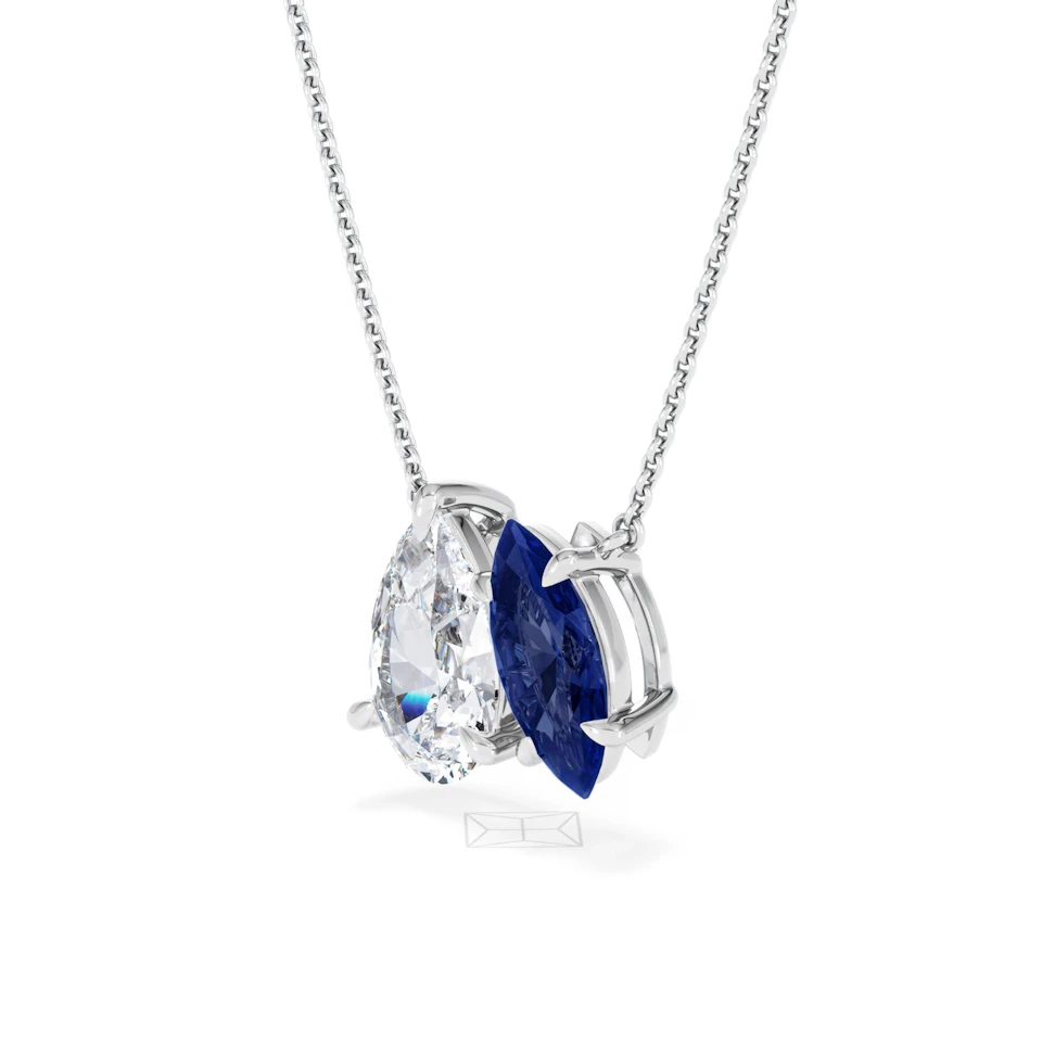 Toi Et Moi 1.50ct Pear Lab Diamond and 1.30ct Marquise Lab Sapphire Necklace in 18K White Gold