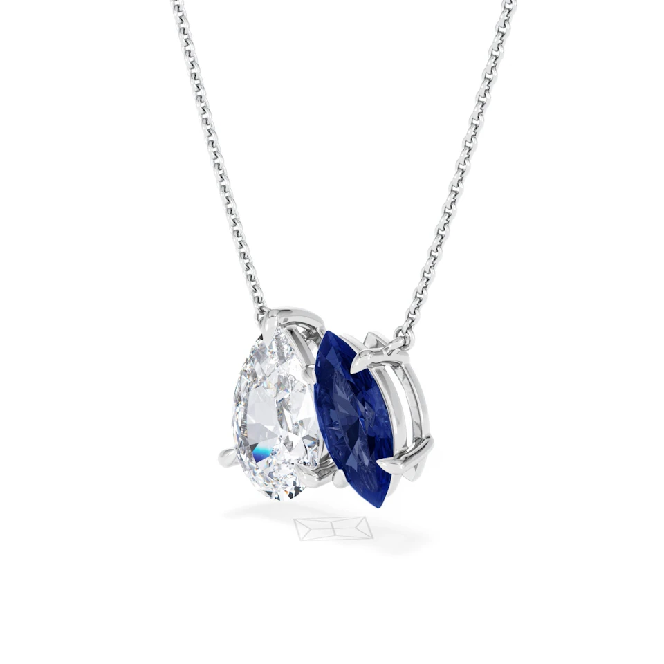 Toi Et Moi 1.50ct Pear Lab Diamond and 1.30ct Marquise Lab Sapphire Necklace in 18K White Gold