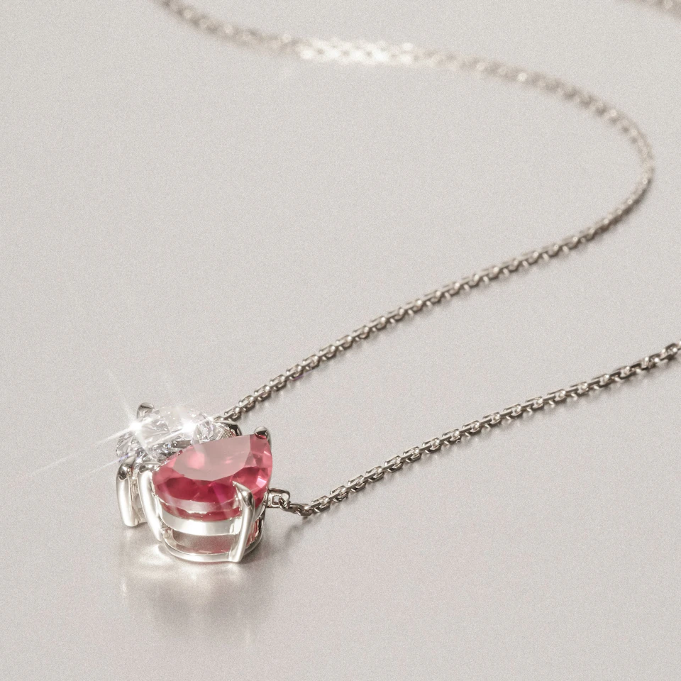 Toi Et Moi 1.50ct Pear Lab Diamond and 2.50ct Pear Lab Ruby Necklace in 18K White Gold