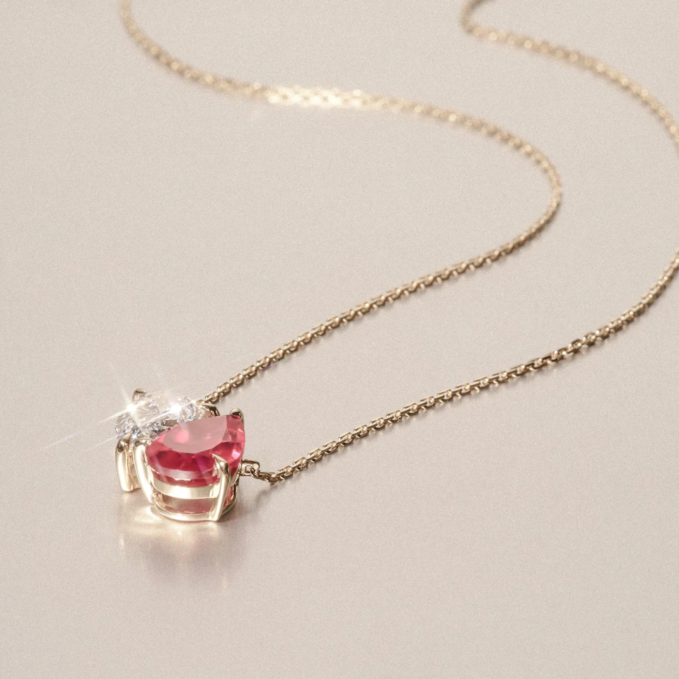 Toi Et Moi 1.50ct Pear Lab Diamond and 2.50ct Pear Lab Ruby Necklace in 18K Yellow Gold
