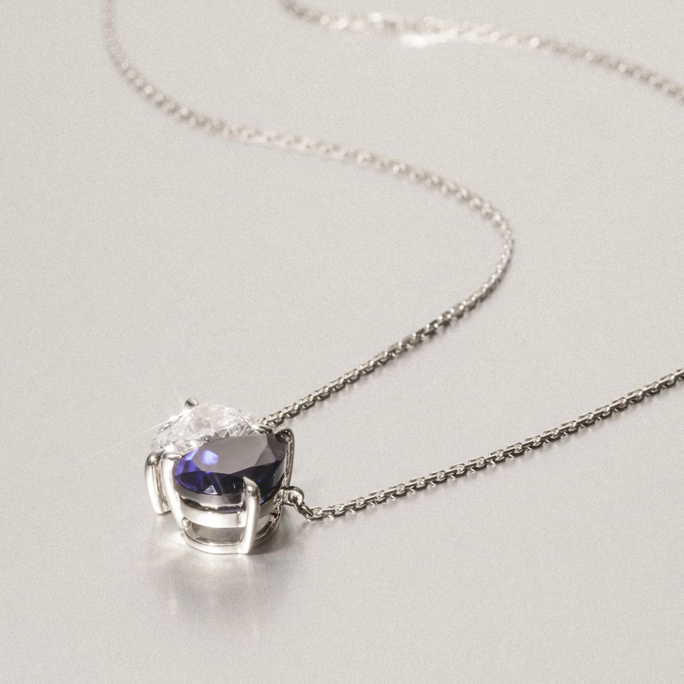 Toi Et Moi 1.50ct Pear Lab Diamond and 2.50ct Pear Lab Sapphire Necklace in 18K White Gold