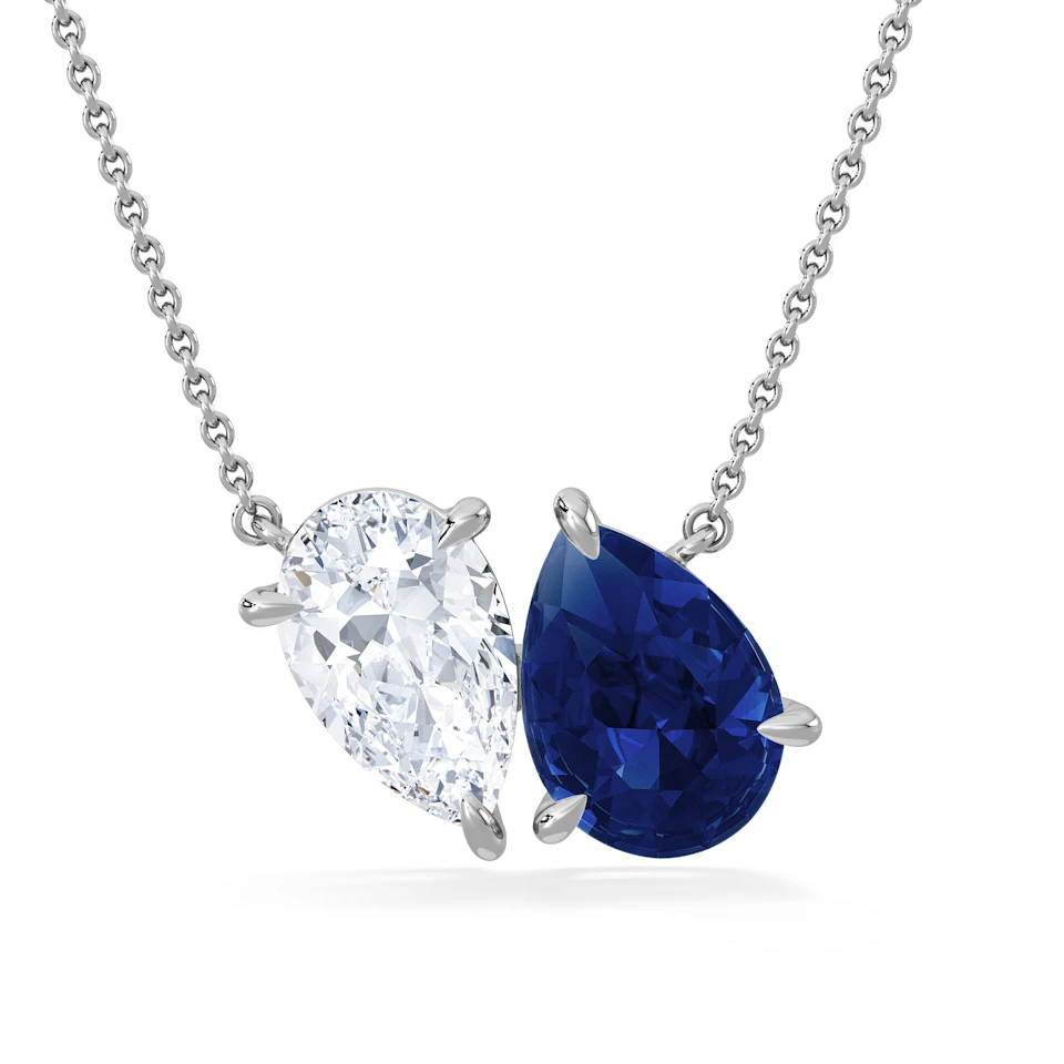 Toi Et Moi 1.50ct Pear Lab Diamond and 2.50ct Pear Lab Sapphire Necklace in 18K White Gold