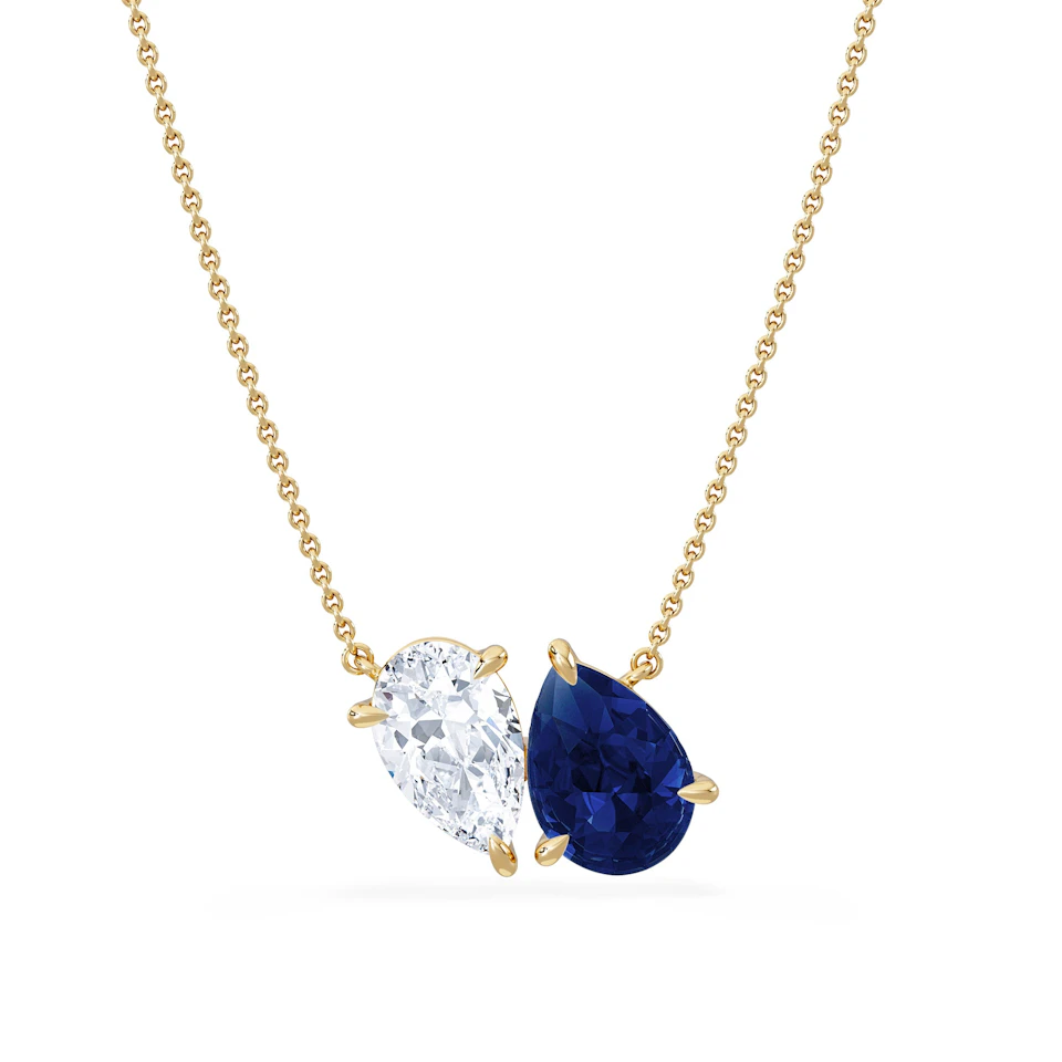 Toi Et Moi 1.50ct Pear Lab Diamond and 2.50ct Pear Lab Sapphire Necklace in 18K Yellow Gold