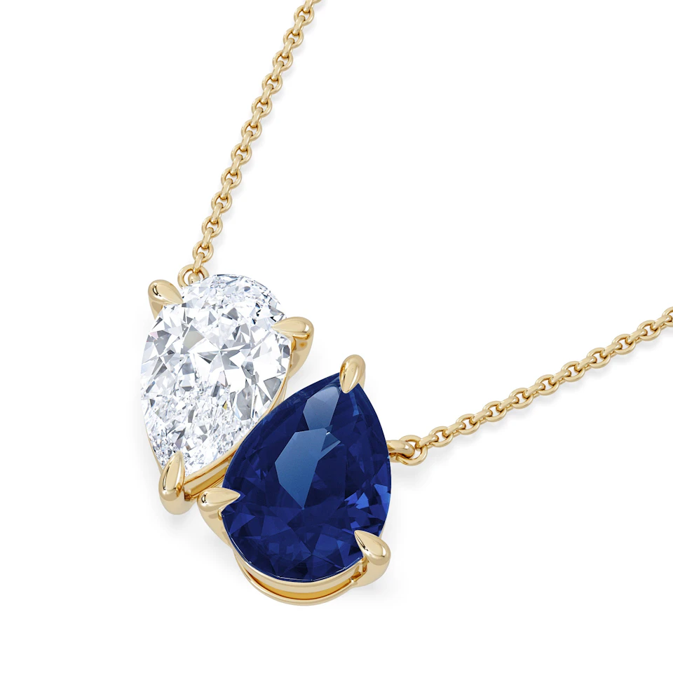 Toi Et Moi 1.50ct Pear Lab Diamond and 2.50ct Pear Lab Sapphire Necklace in 18K Yellow Gold