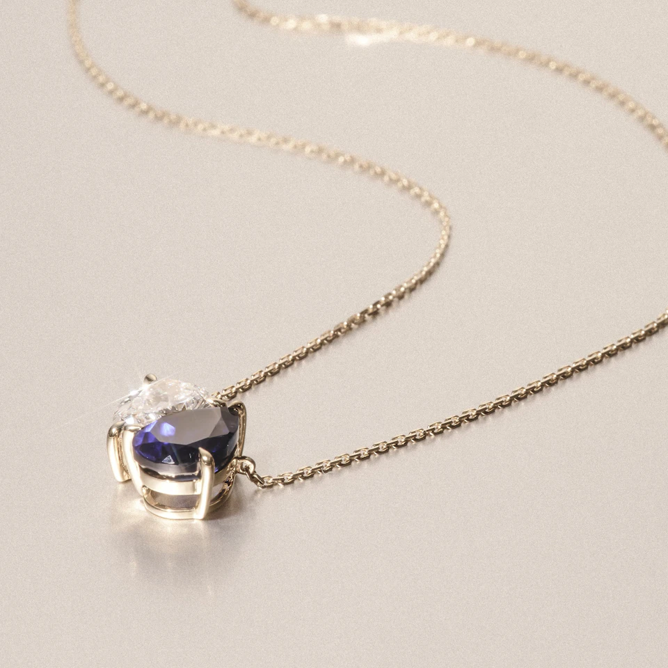 Toi Et Moi 1.50ct Pear Lab Diamond and 2.50ct Pear Lab Sapphire Necklace in 18K Yellow Gold