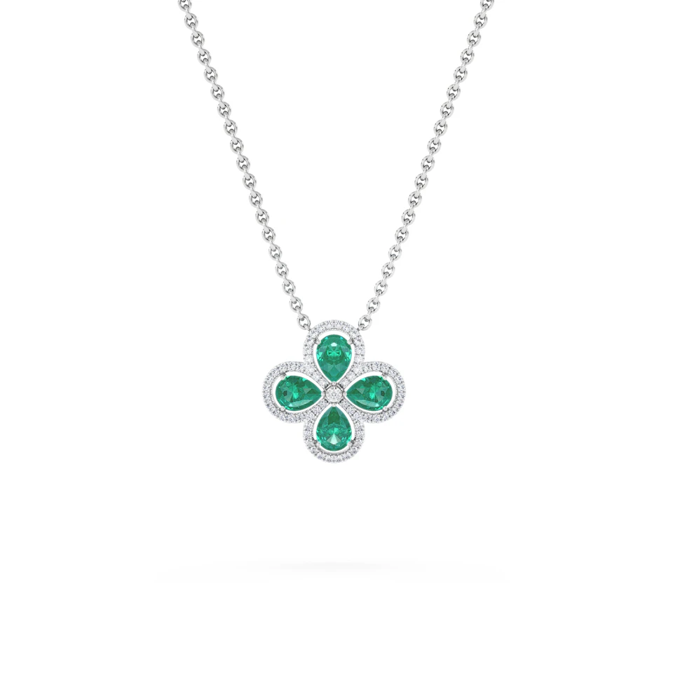 Bloom 3.20ct Lab Emerald and Lab Diamond Necklace in 18K White Gold