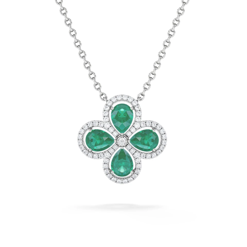 Bloom 3.20ct Lab Emerald and Lab Diamond Necklace in 18K White Gold