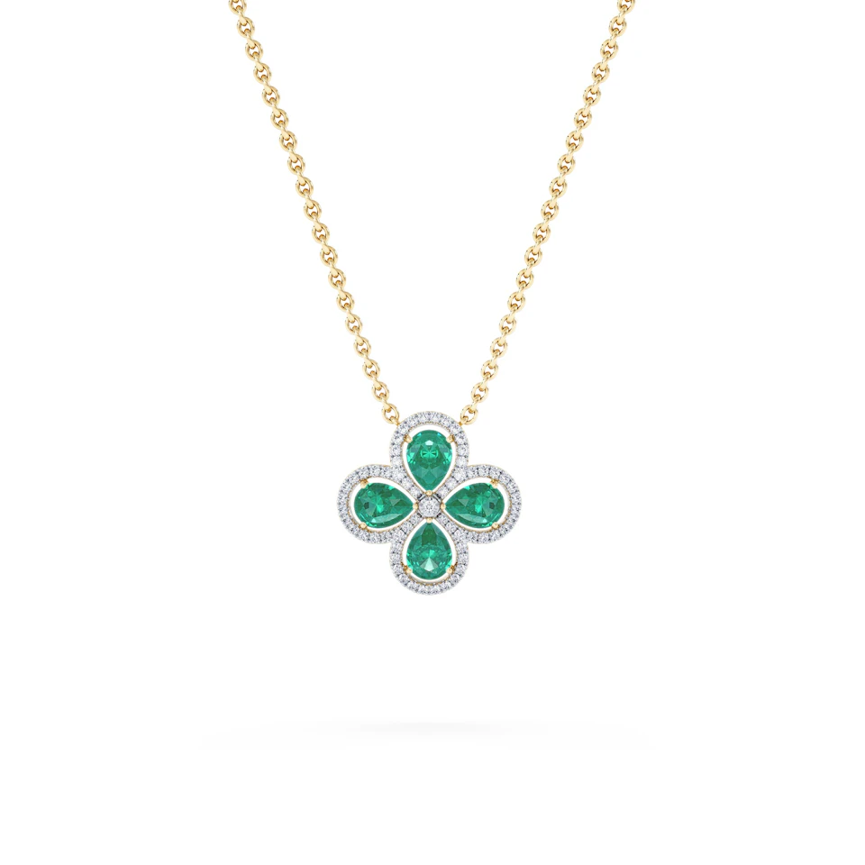 Bloom 3.20ct Lab Emerald and Lab Diamond Necklace in 18K Yellow Gold