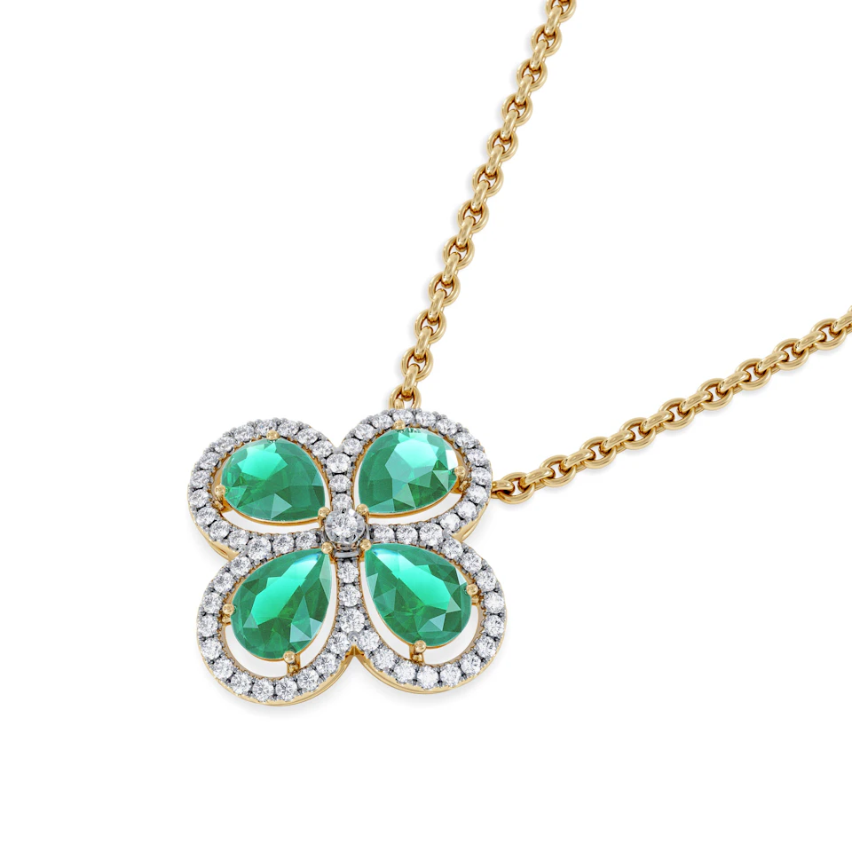 Bloom 3.20ct Lab Emerald and Lab Diamond Necklace in 18K Yellow Gold