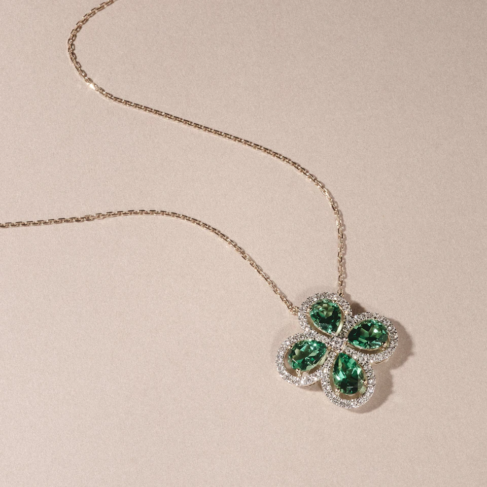 Bloom 3.20ct Lab Emerald and Lab Diamond Necklace in 18K Yellow Gold