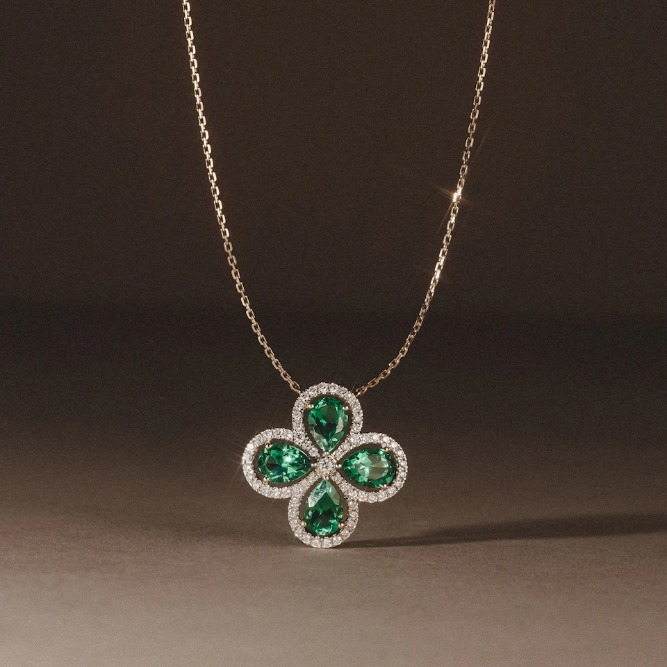 Bloom 3.20ct Lab Emerald and Lab Diamond Necklace in 18K Yellow Gold