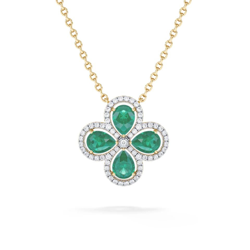 Bloom 3.20ct Lab Emerald and Lab Diamond Necklace in 18K Yellow Gold